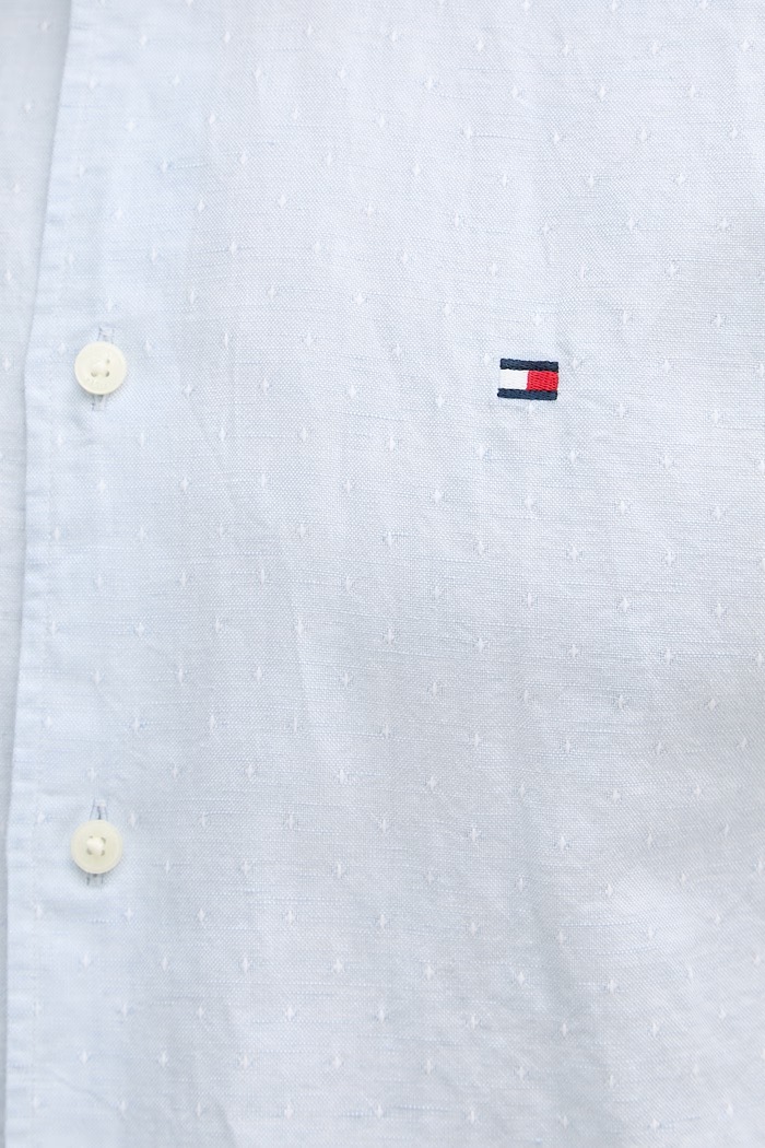 Tommy Hilfiger košeľa pánska s prímesou ľanu MW0MW42453 modrá