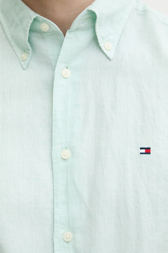 Tommy Hilfiger koszula męska z dodatkiem lnu MW0MW42453 zielony