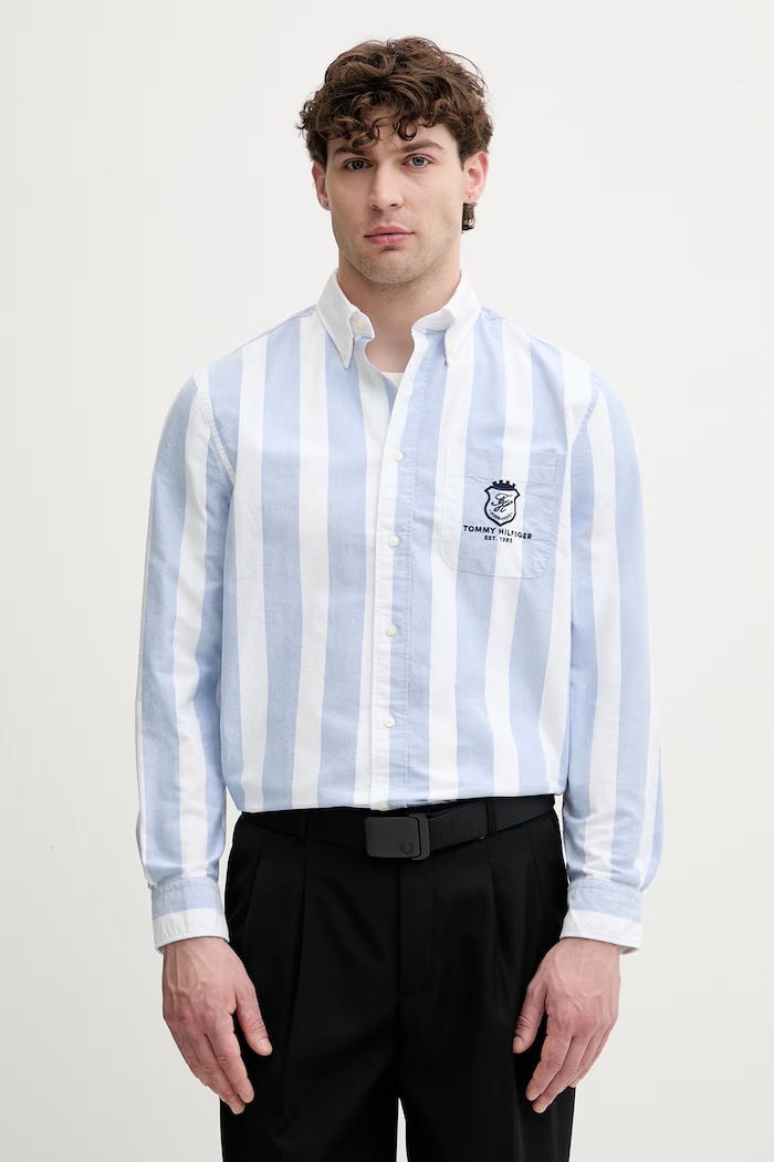 Tommy Hilfiger košeľa pánska bavlnená modrá MW0MW43073