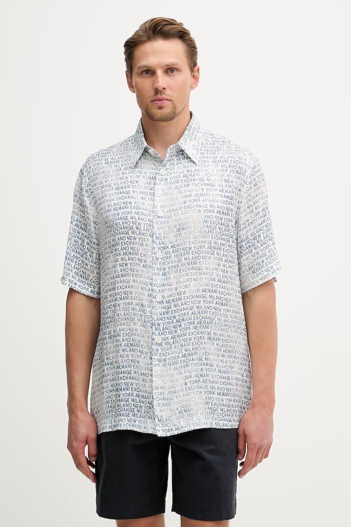 Armani Exchange cămașă pentru bărbați, cu vâscoză alb XM002106.AF13235