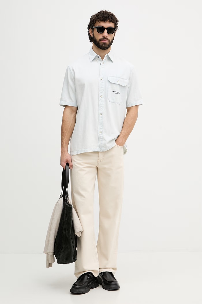 Armani Exchange cămașă pentru bărbați, din bumbac XM002266.AF22638 albastru SS26