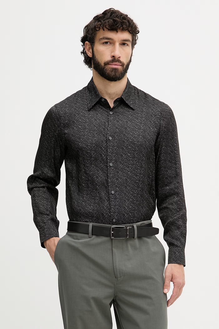 Armani Exchange košeľa pánska z viskózy čierna XM002280.AF13235