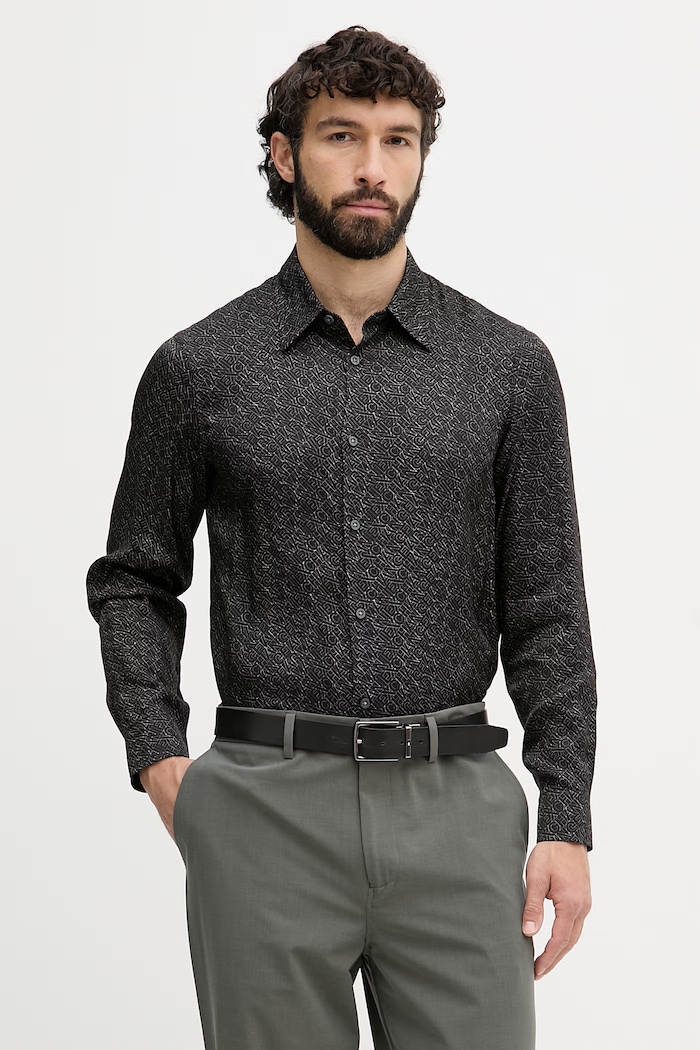 Armani Exchange košeľa pánska z viskózy čierna XM002280.AF13235