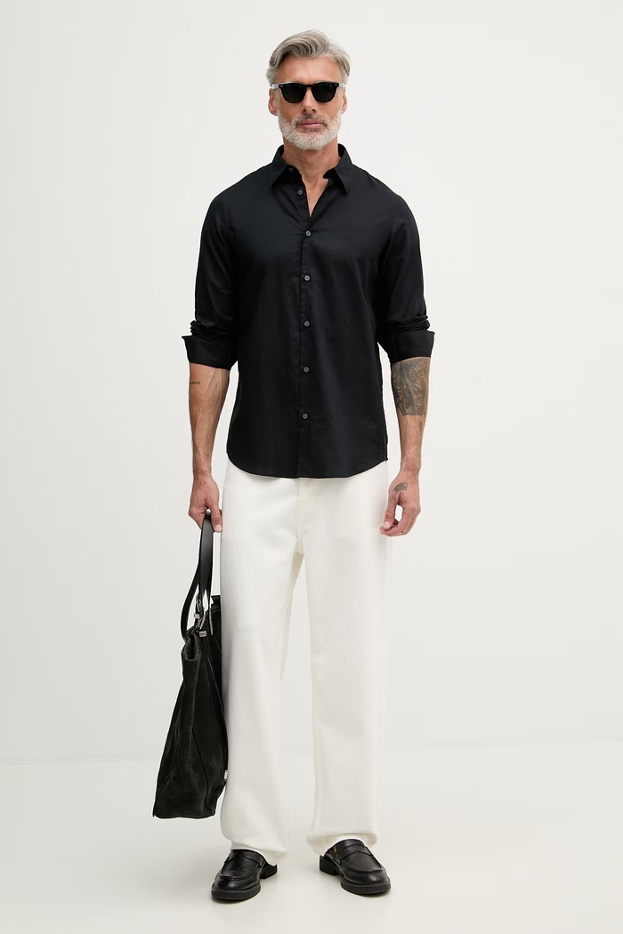 Armani Exchange srajca moška bombažna z elastanom XM002290.AF22863 črna SS26