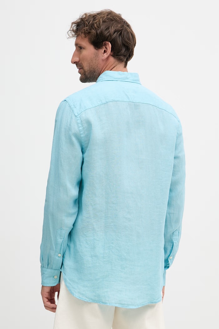 Oblečenie Tommy Hilfiger košeľa pánska ľanová MW0MW41530 modrá
