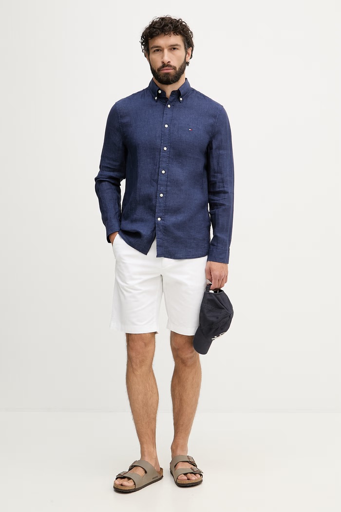 Tommy Hilfiger srajca moška lanena MW0MW41530 mornarsko modra SS26