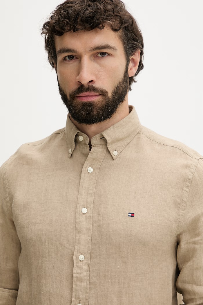 Tommy Hilfiger cămașă pentru bărbați din in bej MW0MW41530