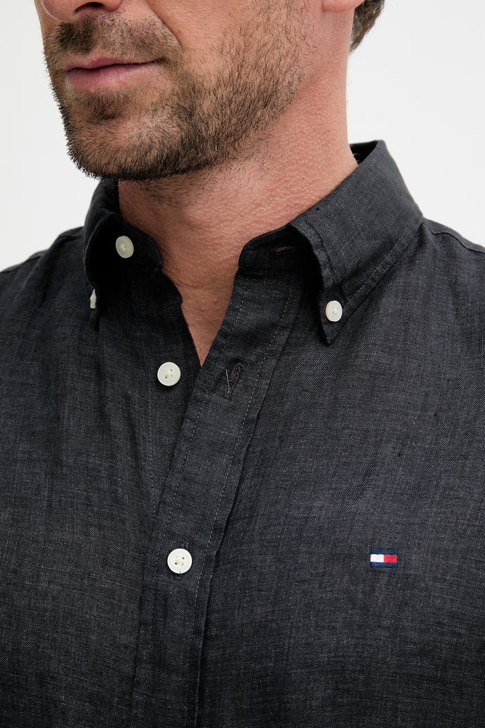 Tommy Hilfiger košeľa pánska ľanová MW0MW41530 čierna