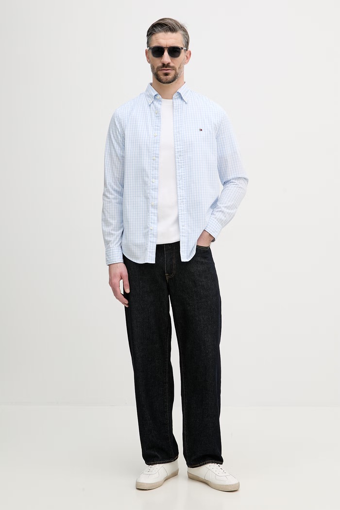 Tommy Hilfiger Košeľa pánska bavlnená MW0MW42445 modrá SS26