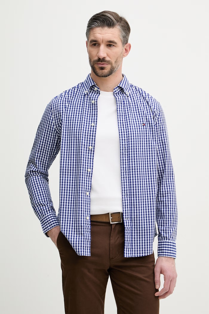 Tommy Hilfiger košeľa pánska bavlnená modrá MW0MW42445