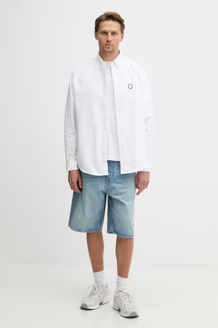 HUGO Blue pánská bavlněná košile Ebalto_BD 50561280 bílá SS26