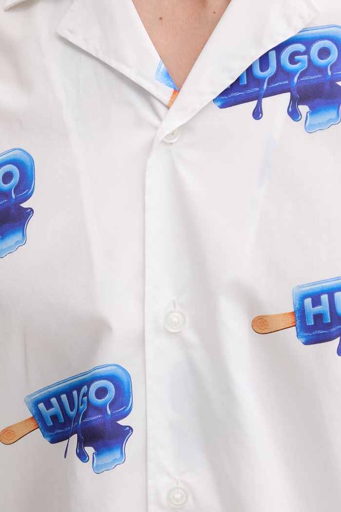 HUGO Blue srajca moška bombažna Eligino 50561691 bela