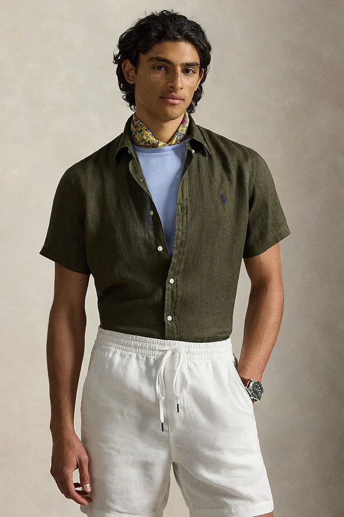 Πουκάμισο από λινό Polo Ralph Lauren LINEN V1-CUBDPPCS κανονικό πράσινο 710968912503