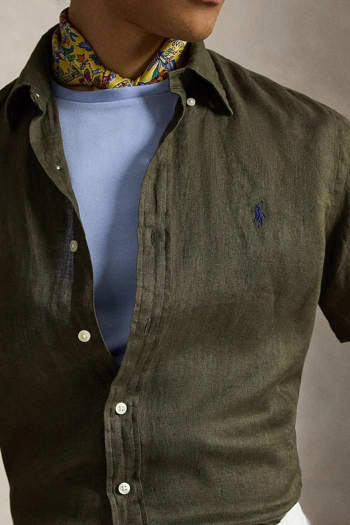 Πουκάμισο από λινό Polo Ralph Lauren LINEN V1-CUBDPPCS πράσινο 710968912503