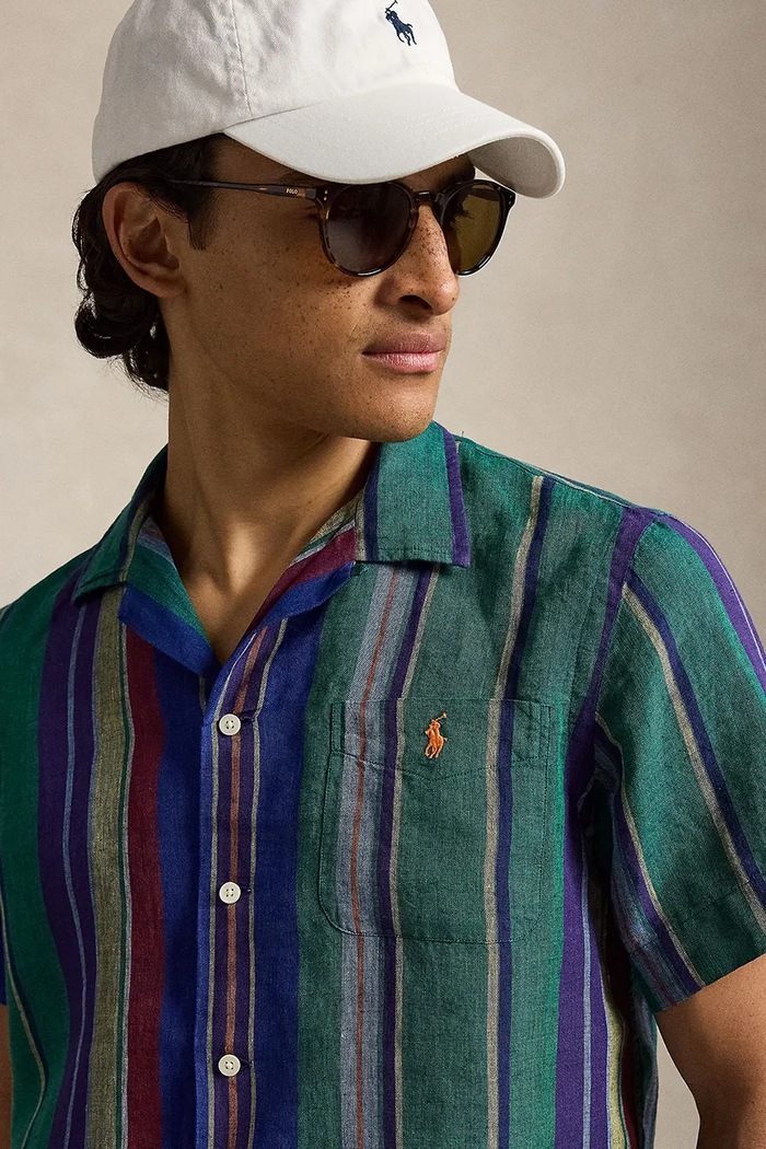 Polo Ralph Lauren YD LINEN V1-WVN-SHIRT πουκάμισο λινό Ανδρικό μπλε 710B14232001
