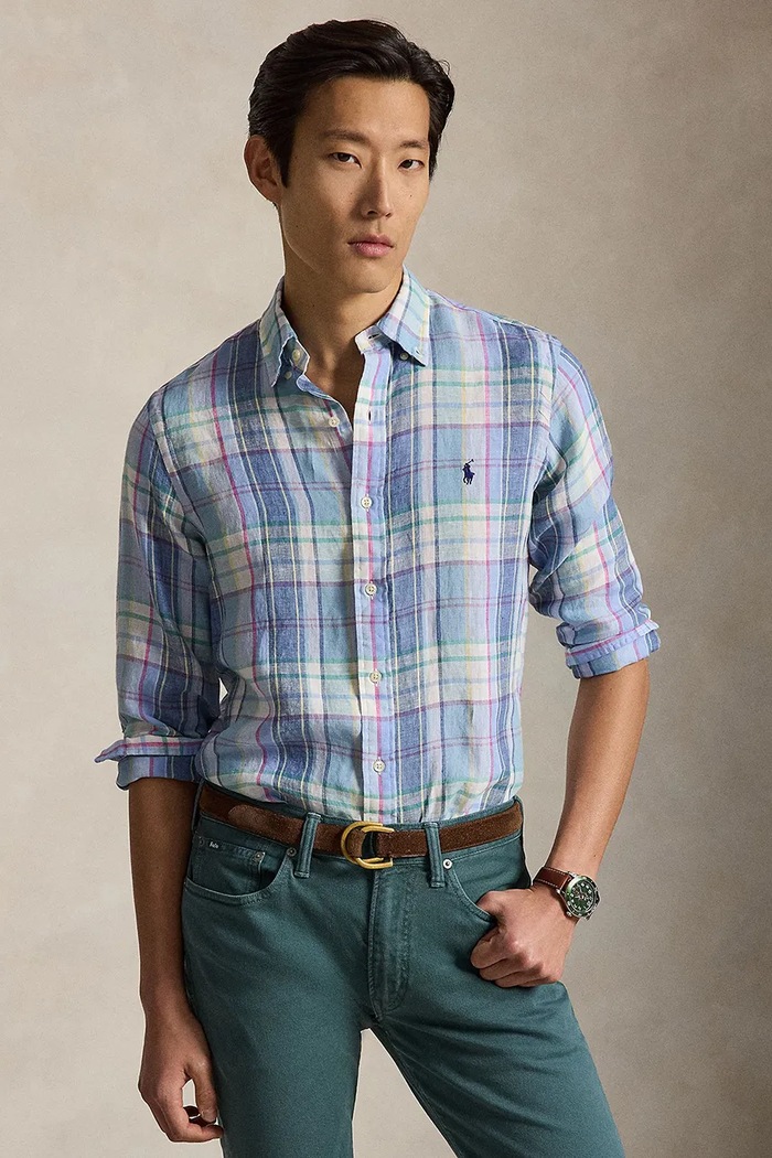 Polo Ralph Lauren YD LINEN V1-WVN-SHIRT πουκάμισο λινό ανδρικό μπλε 710B16705002