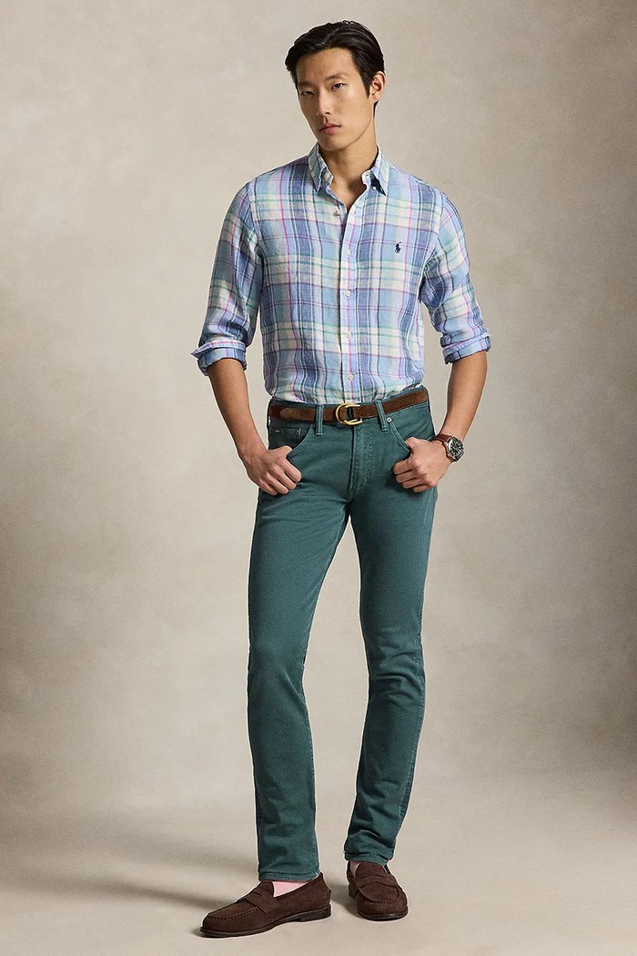 Ρούχα Polo Ralph Lauren YD LINEN V1-WVN-SHIRT πουκάμισο λινό ανδρικό 710B16705002 μπλε