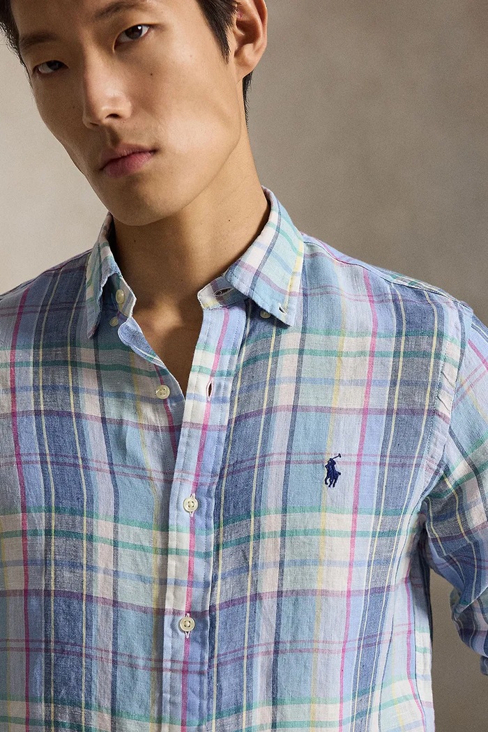 Polo Ralph Lauren YD LINEN V1-WVN-SHIRT πουκάμισο λινό ανδρικό μπλε 710B16705002