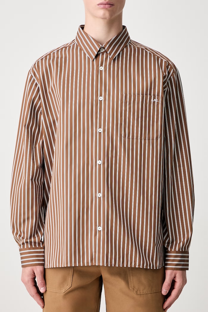 A.P.C. Malo Logo koszula bawełniana męska brązowy COHLH.H12553