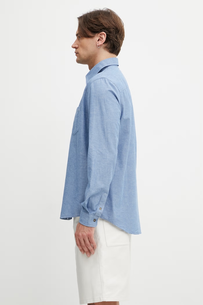 A.P.C. cămașă bărbătească cu bumbac și in COHNN.H12648 albastru SS26