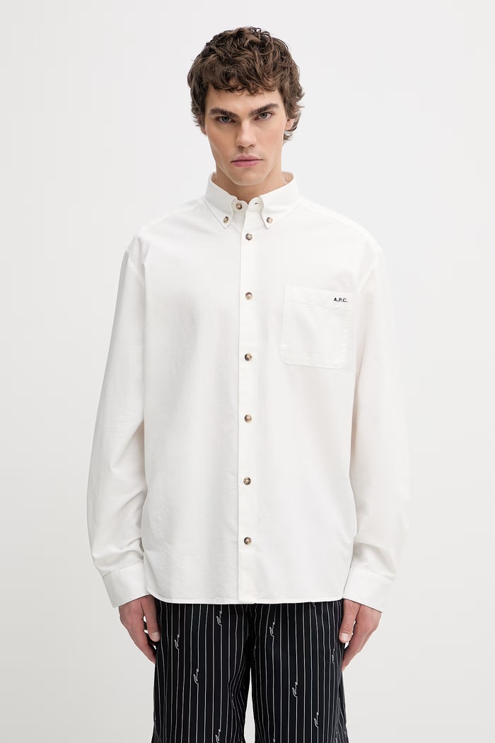 A.P.C. cămașă pentru bărbați, din bumbac Mateo Logo alb COHOE.H12599