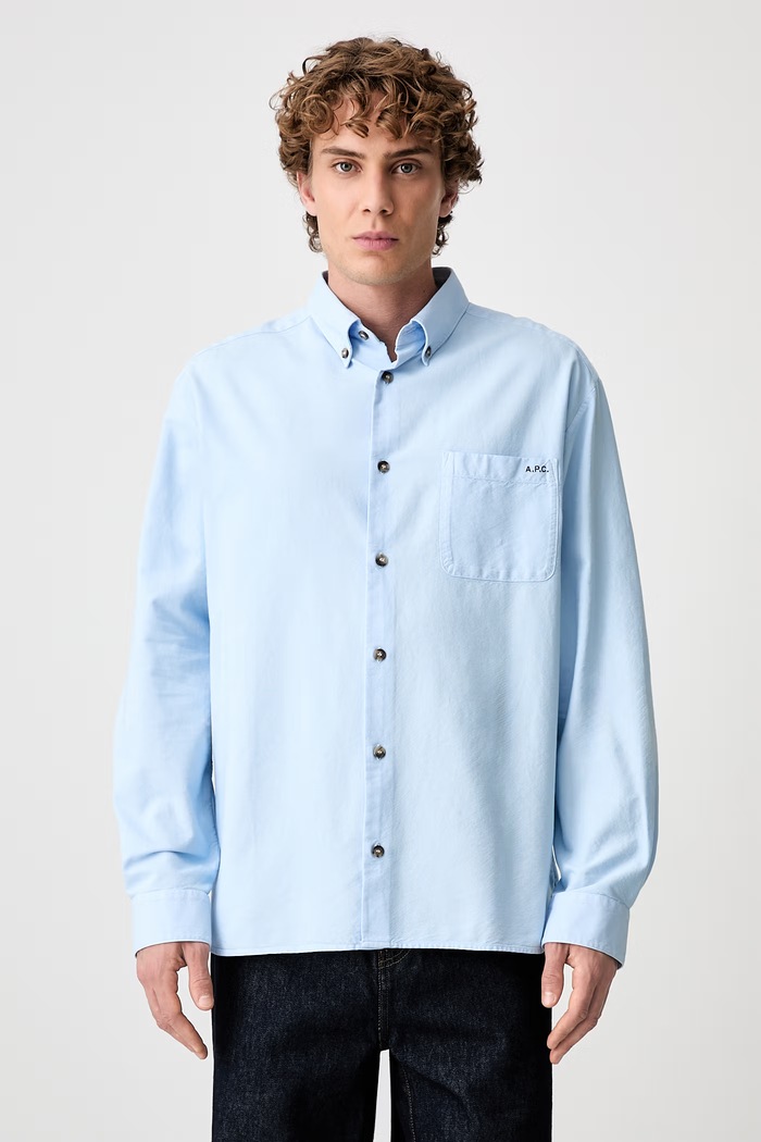 A.P.C. Mateo Logo košeľa bavlnená pánska modrá COHOE.H12599