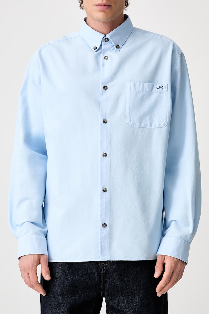 Mateo Logo košeľa bavlnená pánska A.P.C. modrá COHOE.H12599