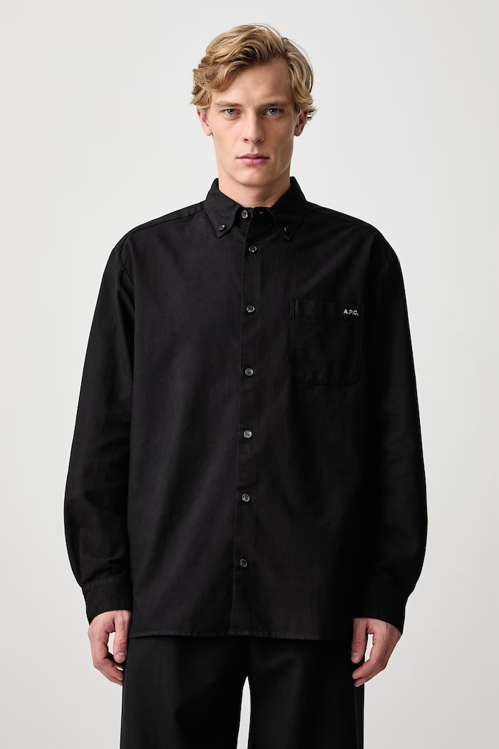 A.P.C. Koszula męska bawełniana Mateo Logo czarny COHOE.H12599