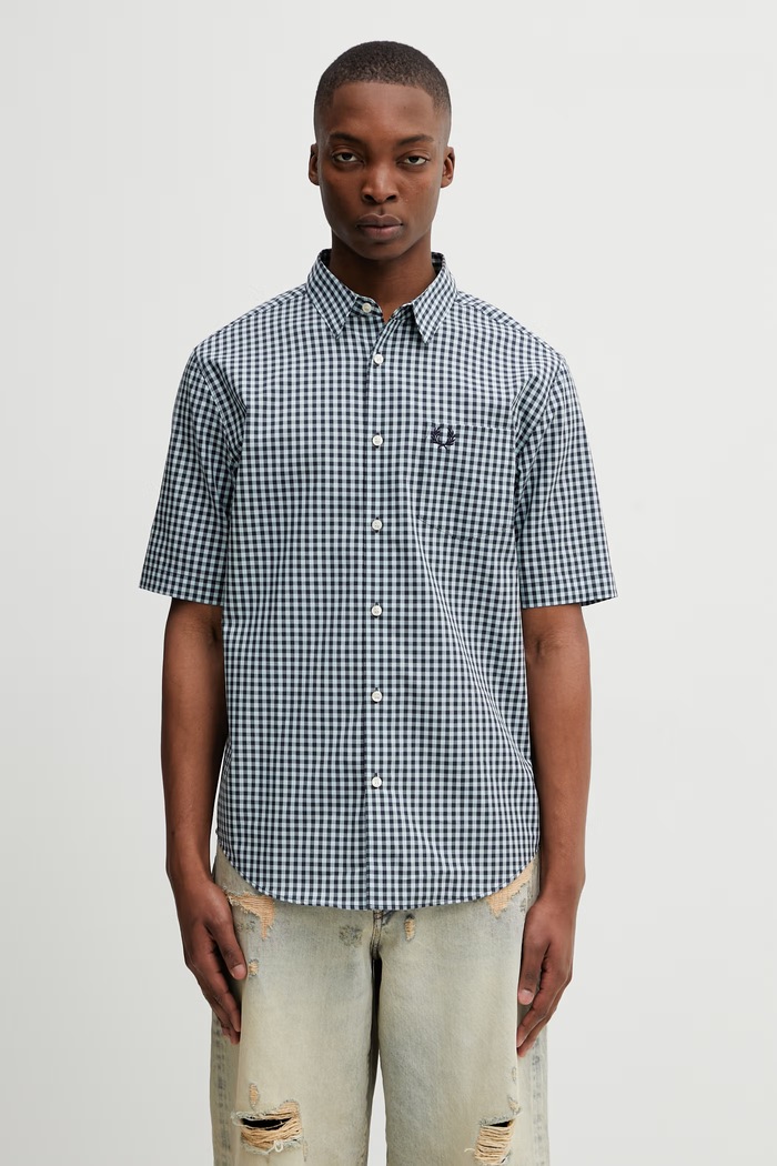 Fred Perry koszula bawełniana wzorzyste niebieski M2435