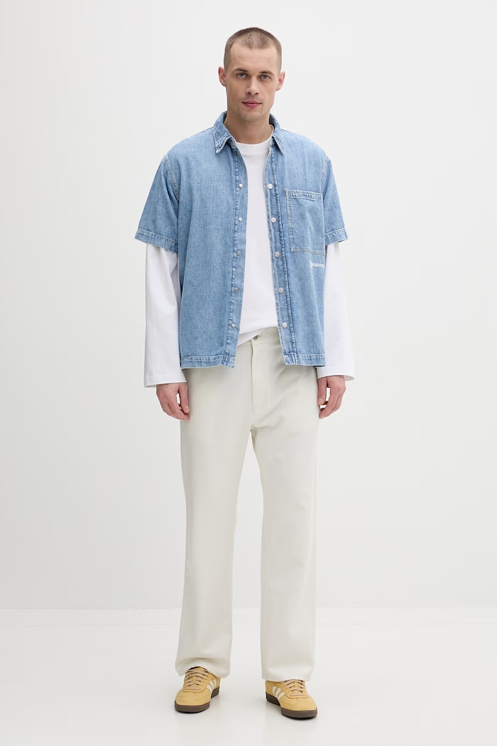 Karl Lagerfeld Jeans srajca moška bombažna B2M16013 modra SS26