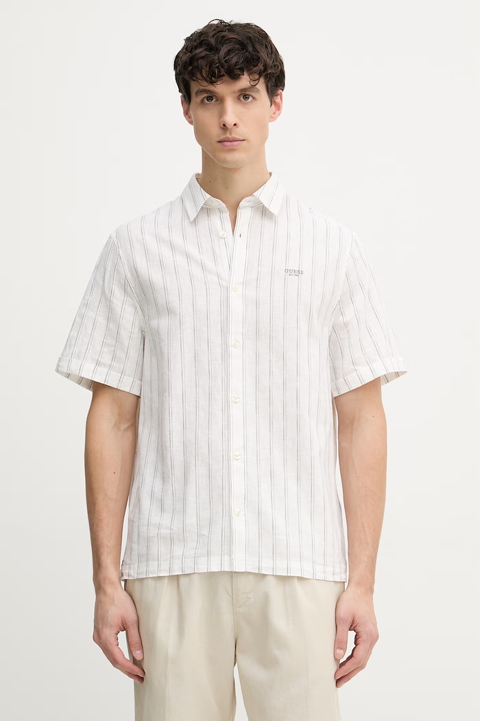 Guess košeľa pánska s ľanom béžová M6GH26.W1716