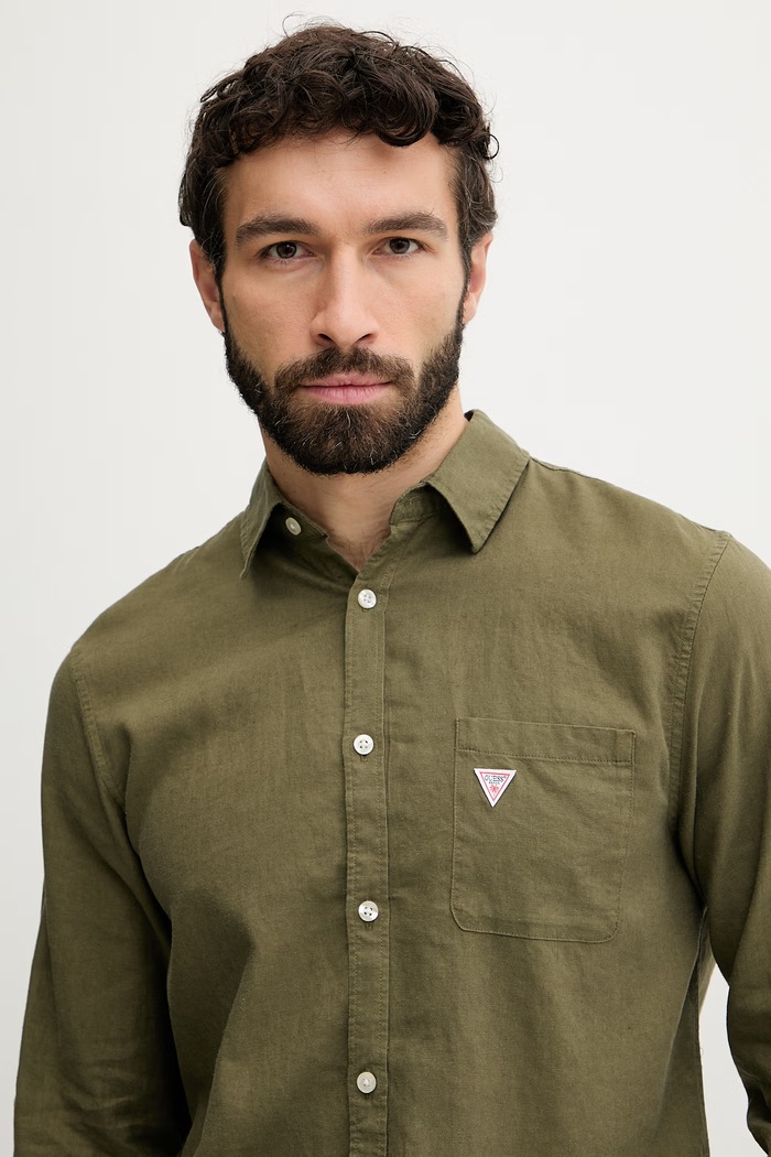 Guess рубашка для мужчин из льна зелёный F6GH06.WG3L0