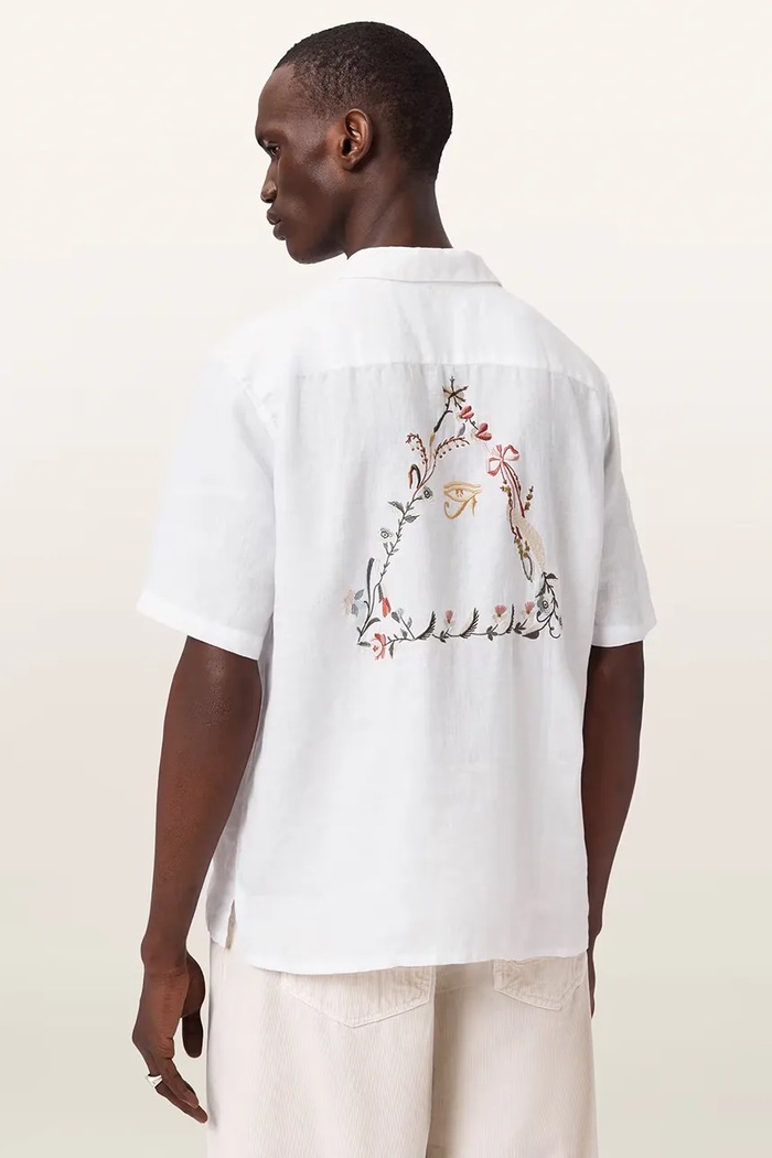AllSaints риза мъжка от лен TRI бежов M052SE