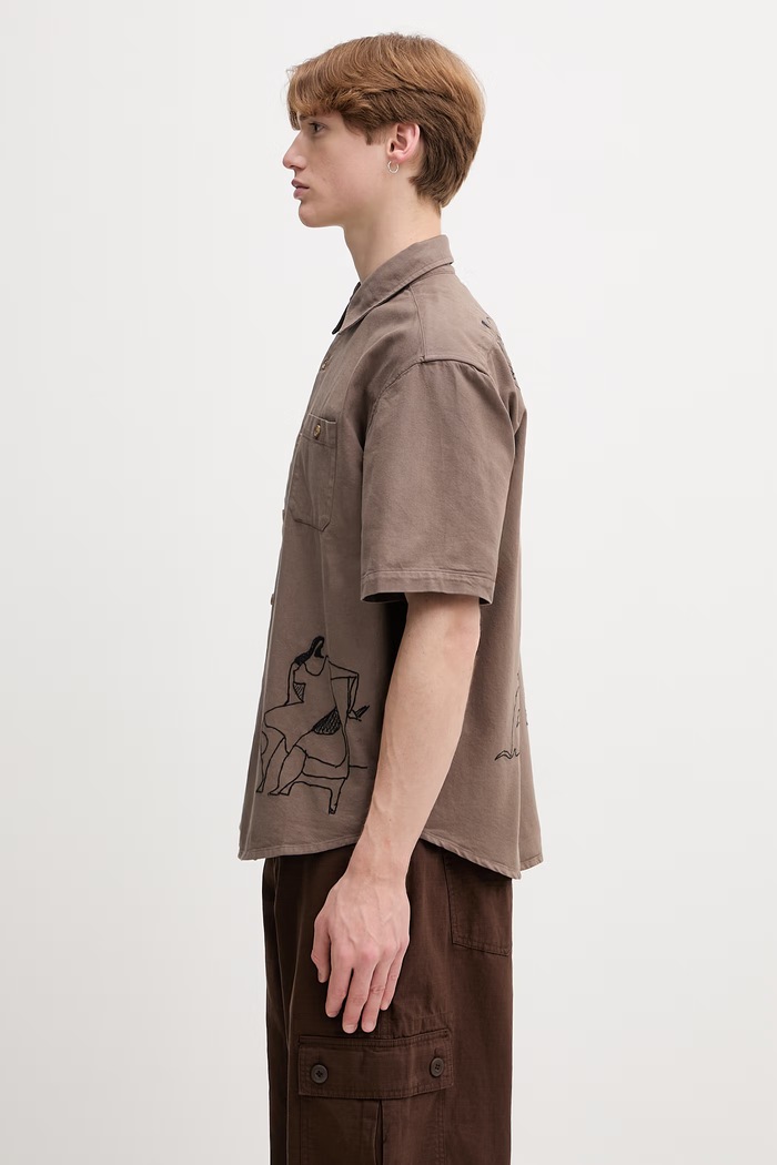 by Parra Crooked face риза с памук мъжка 55320 кафяв SS26