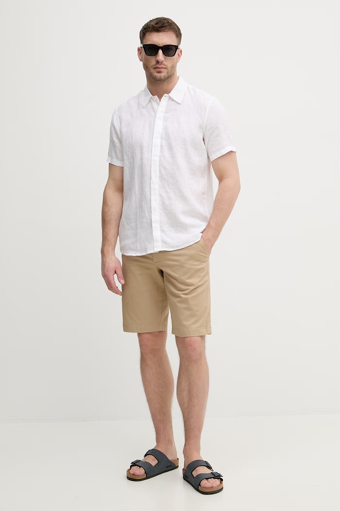 Pánska ľanová košeľa Michael Kors CF5407U4YT biela SS26