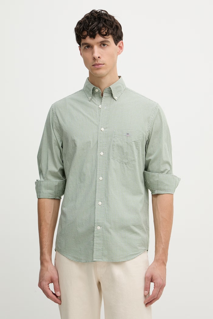 Gant Camicia da uomo in cotone verde 3000150