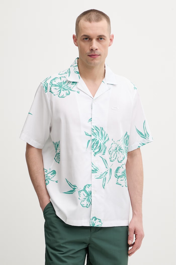 Oakley cămașă pentru bărbați, cu lyocell HIBISCUS BREEZE verde FOA407952