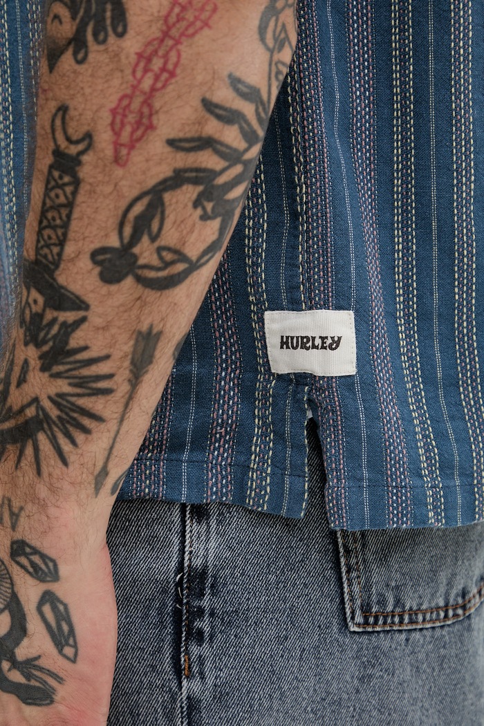 Hurley pánska košeľa s prímesou ľanu HSP25MMVS02417 tyrkysová