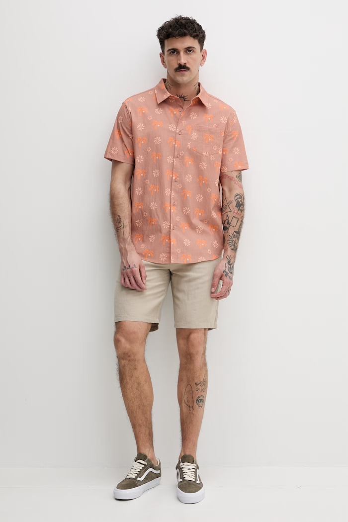 Hurley pánska bavlnená košeľa MWVEUPP001 oranžová SS26