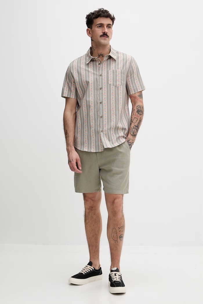 Ανδρικό βαμβακερό πουκάμισο Hurley MWVEUPP018 μπεζ SS26