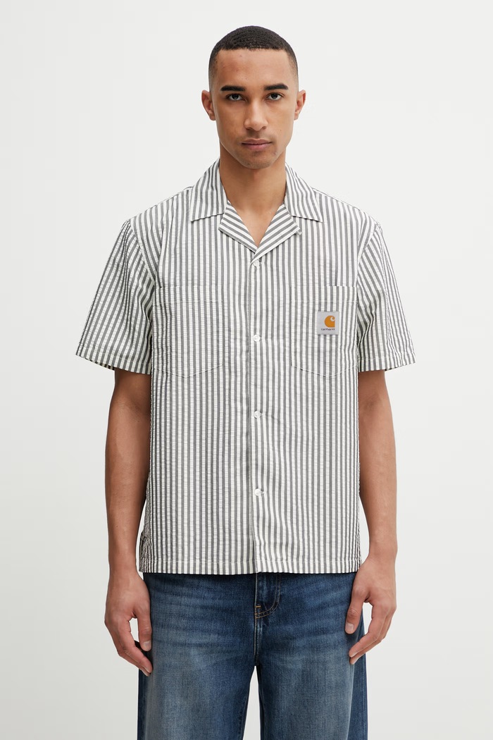 Carhartt WIP S/S Leavel Shirt košulja s pamukom za muškarce siva I036203.3K4XX