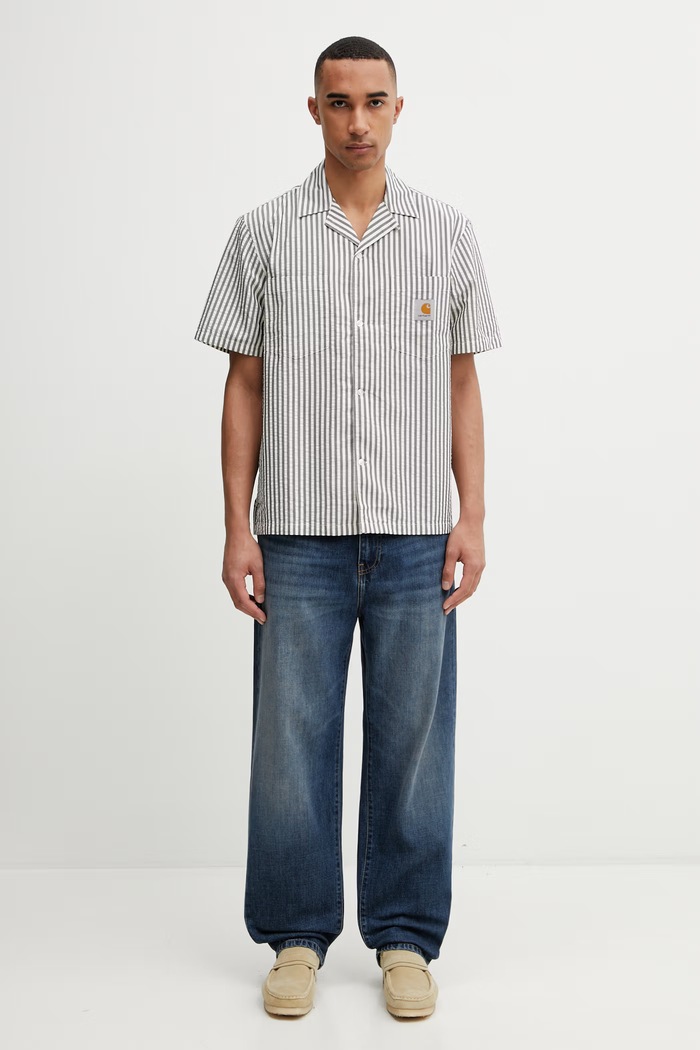 Carhartt WIP S/S Leavel Shirt košulja s pamukom za muškarce I036203.3K4XX siva