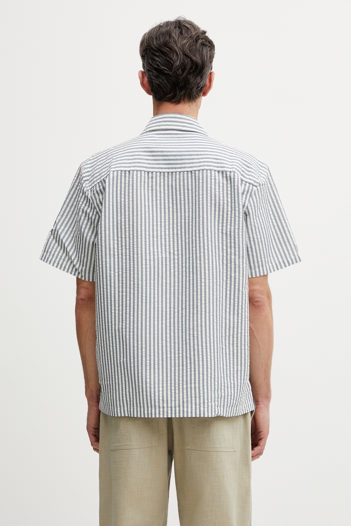 Odzież Carhartt WIP S/S Leavel Shirt koszula z bawełny męska I036203.3K5XX niebieski