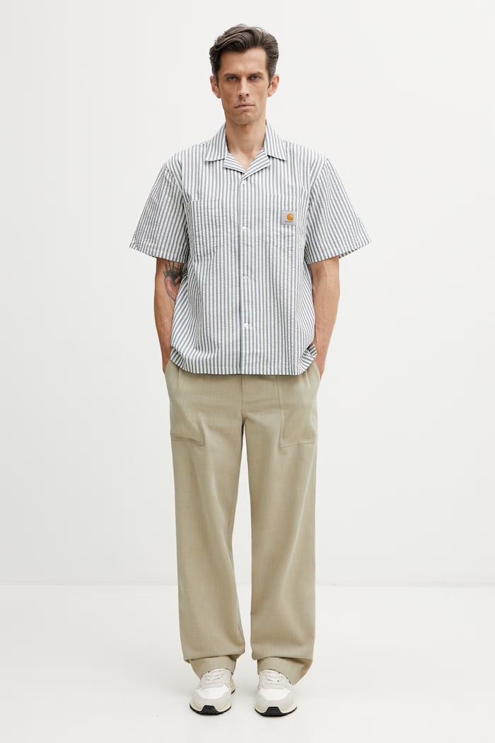 Carhartt WIP S/S Leavel Shirt koszula z bawełny męska I036203.3K5XX niebieski