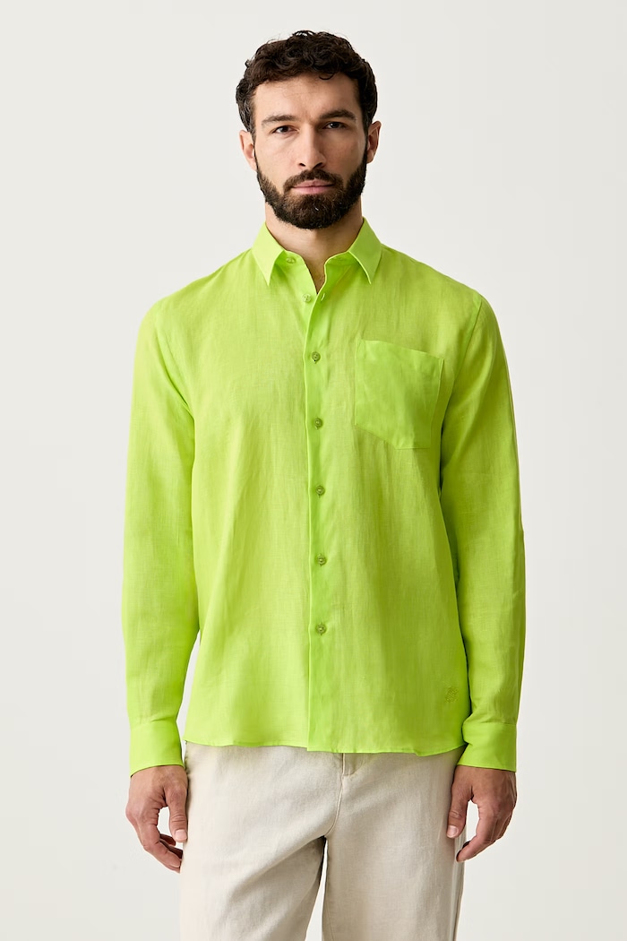 Vilebrequin camicia da uomo in lino verde CRSE3U01