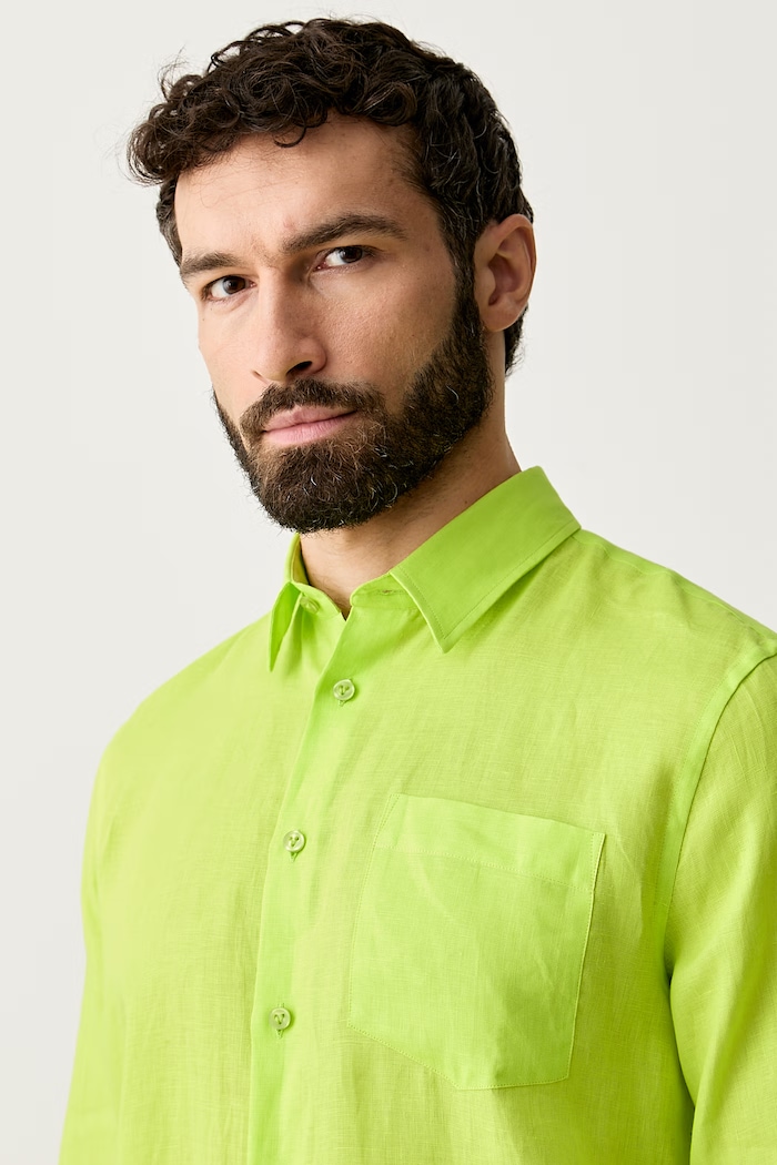 Vilebrequin camicia da uomo in lino verde CRSE3U01