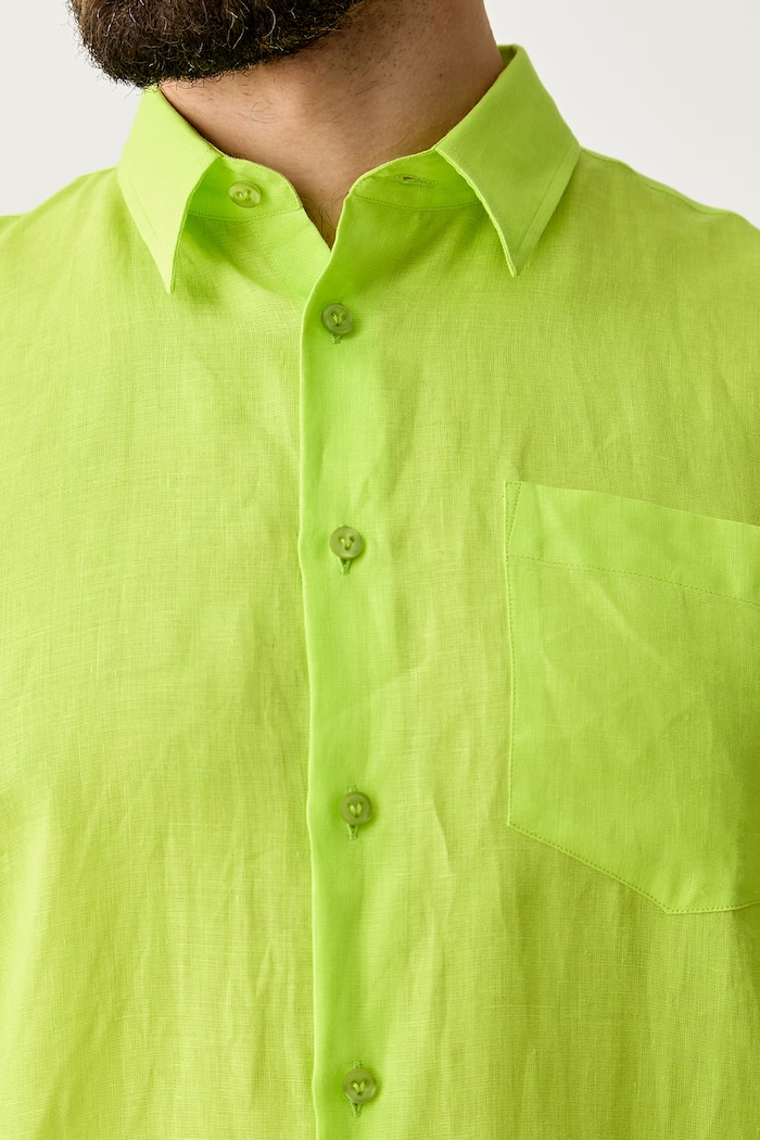 Vilebrequin camicia da uomo in lino CRSE3U01 verde