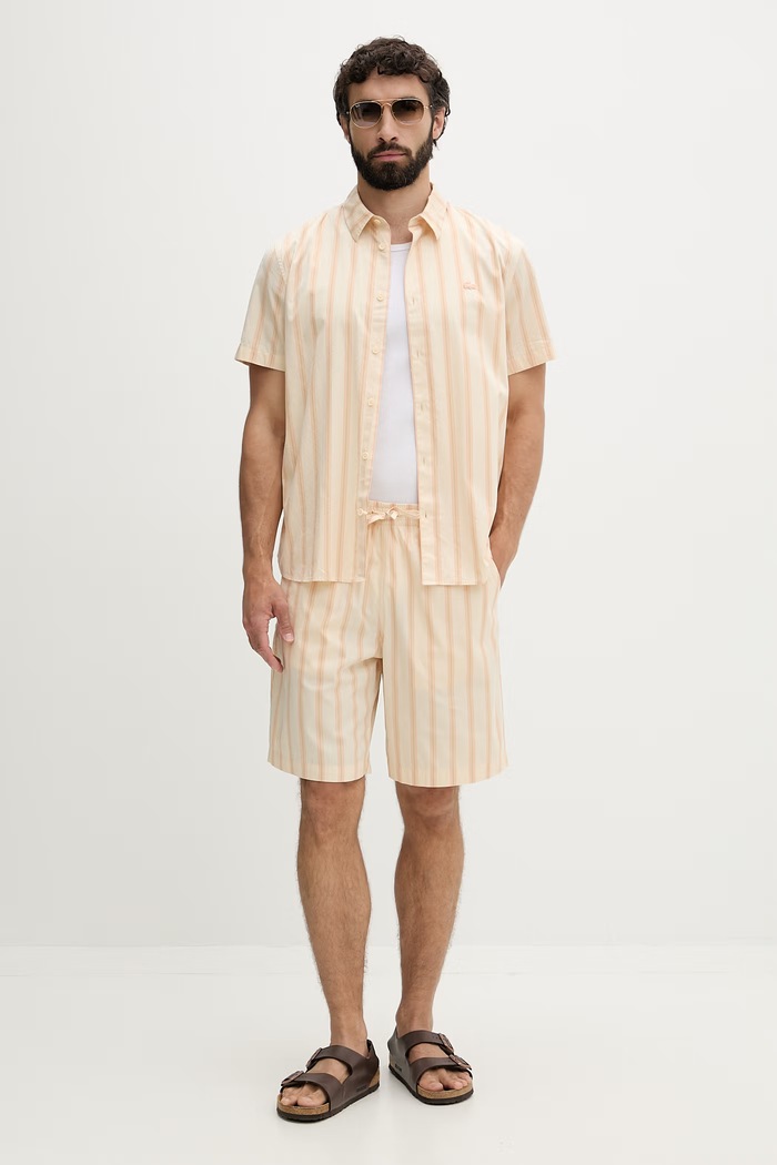 Lacoste koszula męska bawełniana CH2344 żółty SS26