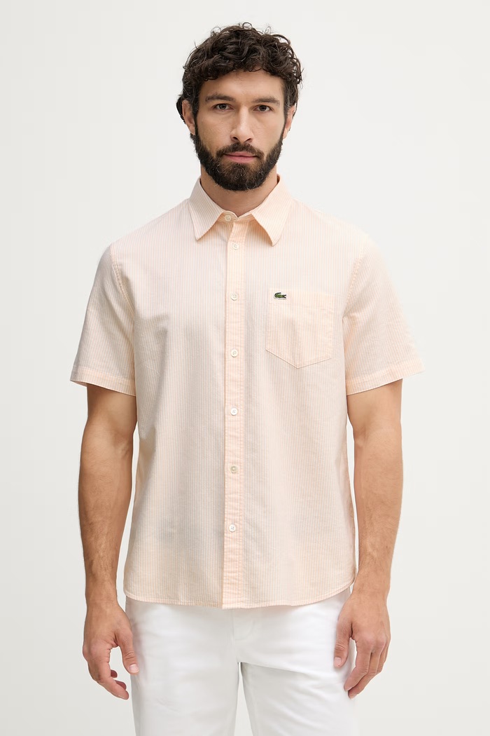 Lacoste koszula oxford męska bawełniana różowy CH5624