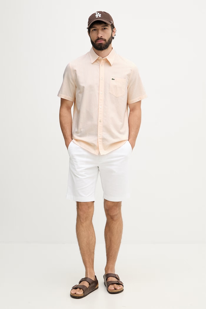 Lacoste koszula oxford męska bawełniana CH5624 różowy SS26